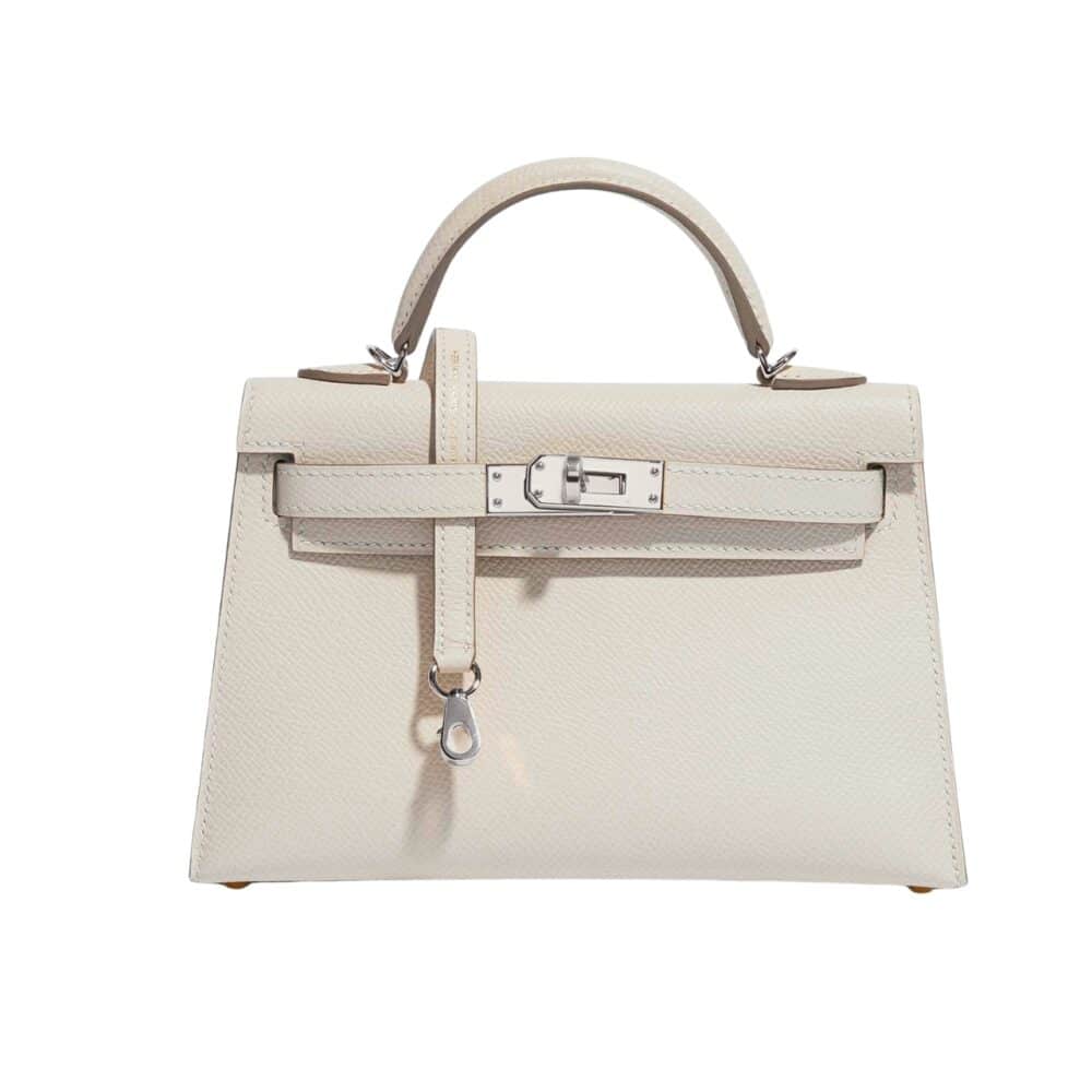 HERMES MINI KELLY BAG EPSOM WHITE SILVER HARDWARE 20CM