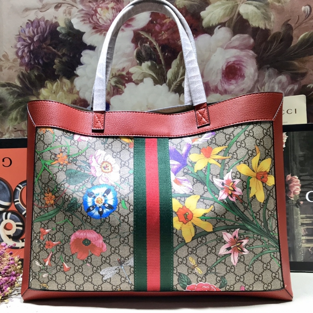 Gucci Ophidia GG Flora Medium Tote Bag Dark Red 44Cm 547947 HWHAC 8722 - Image 3