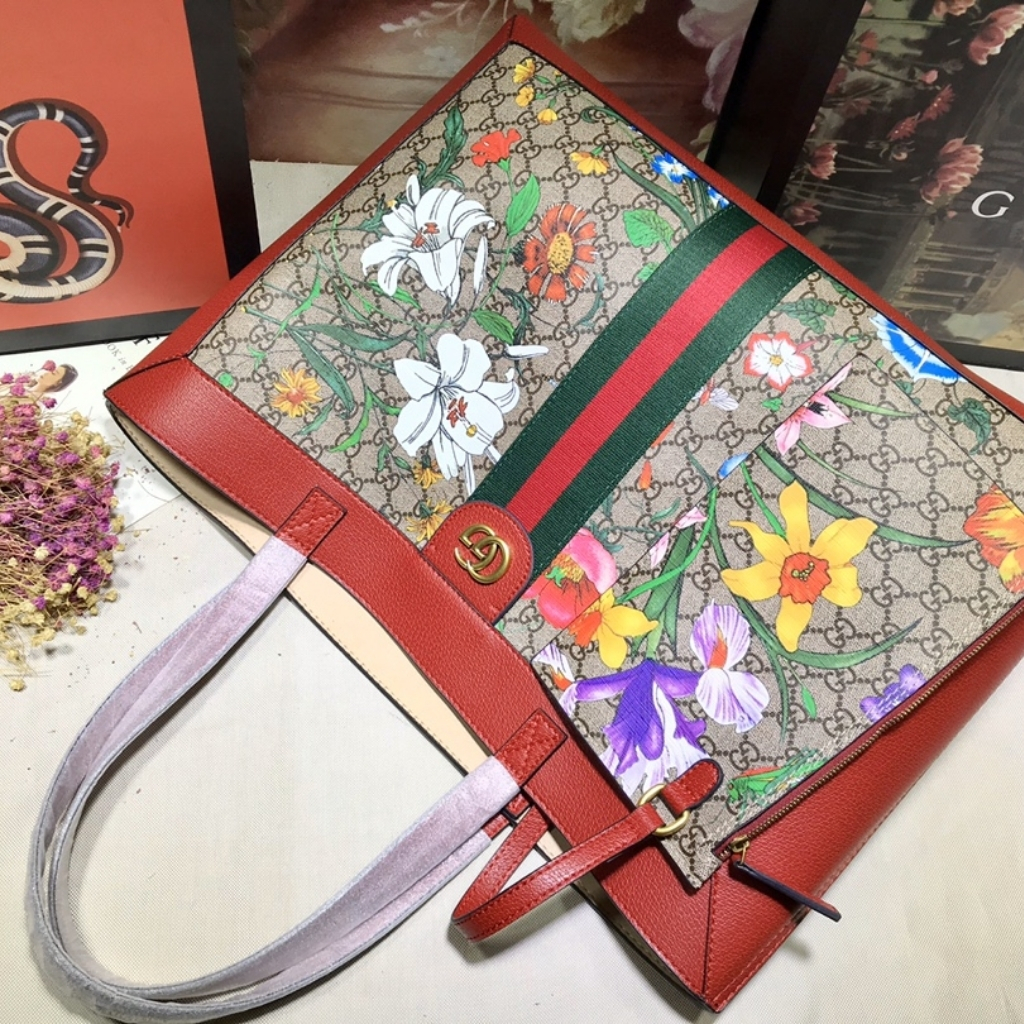 Gucci Ophidia GG Flora Medium Tote Bag Dark Red 44Cm 547947 HWHAC 8722 - Image 9