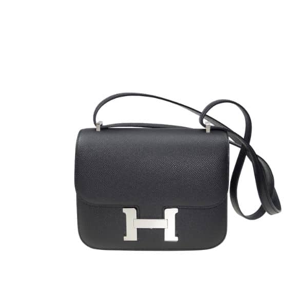 HERMES CONSTANCE EPSOM CK89 BLACK SILVER HARDWARE 18CM