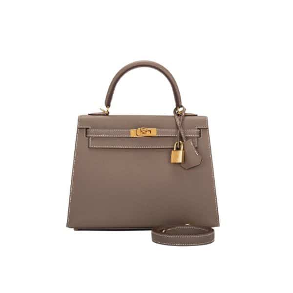 HERMES KELLY EPSOM CK18 ETOUPE GOLD HARDWARE 25CM