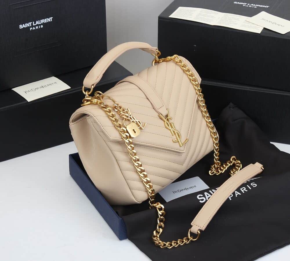 SAINT LAURENT COLLÈGE MEDIUM CHAIN BAG IN QUILTED LEATHER BEIGE 24CM 600279BRM072721 - Image 5