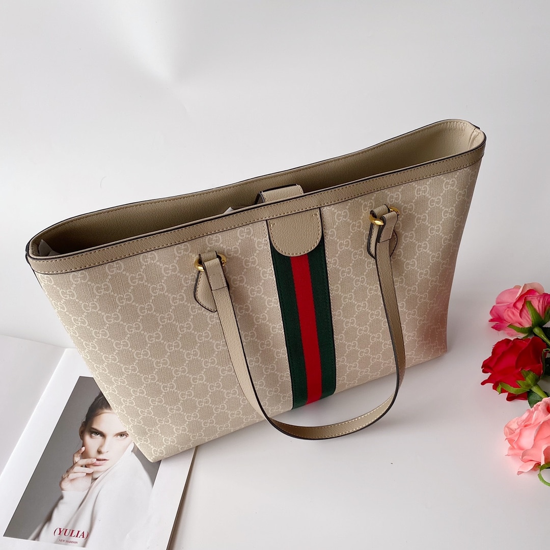 GUCCI OPHIDIA MEDIUM TOTE BAG BEIGE AND WHITE 38CM 631685 UULAG 9682 - Image 2