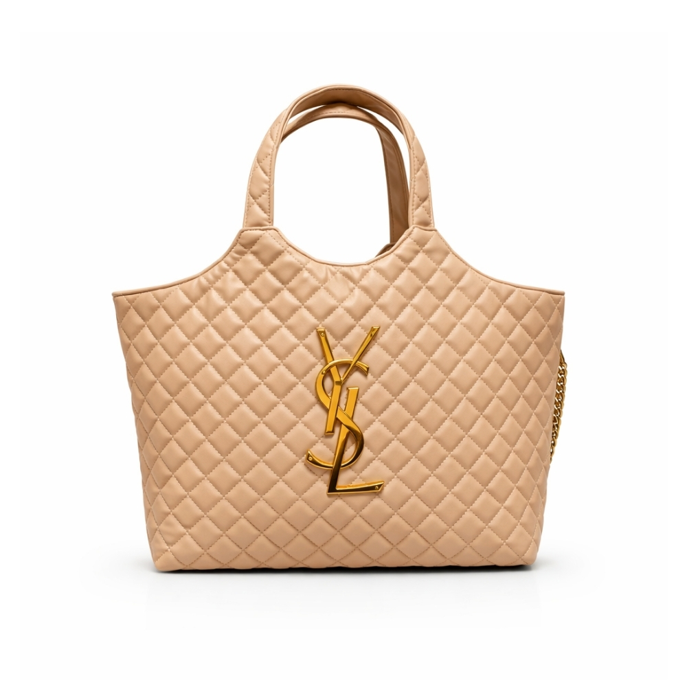 Saint Laurent Icare Shopping Bag In Quilted Gold Hardware Beige 40Cm