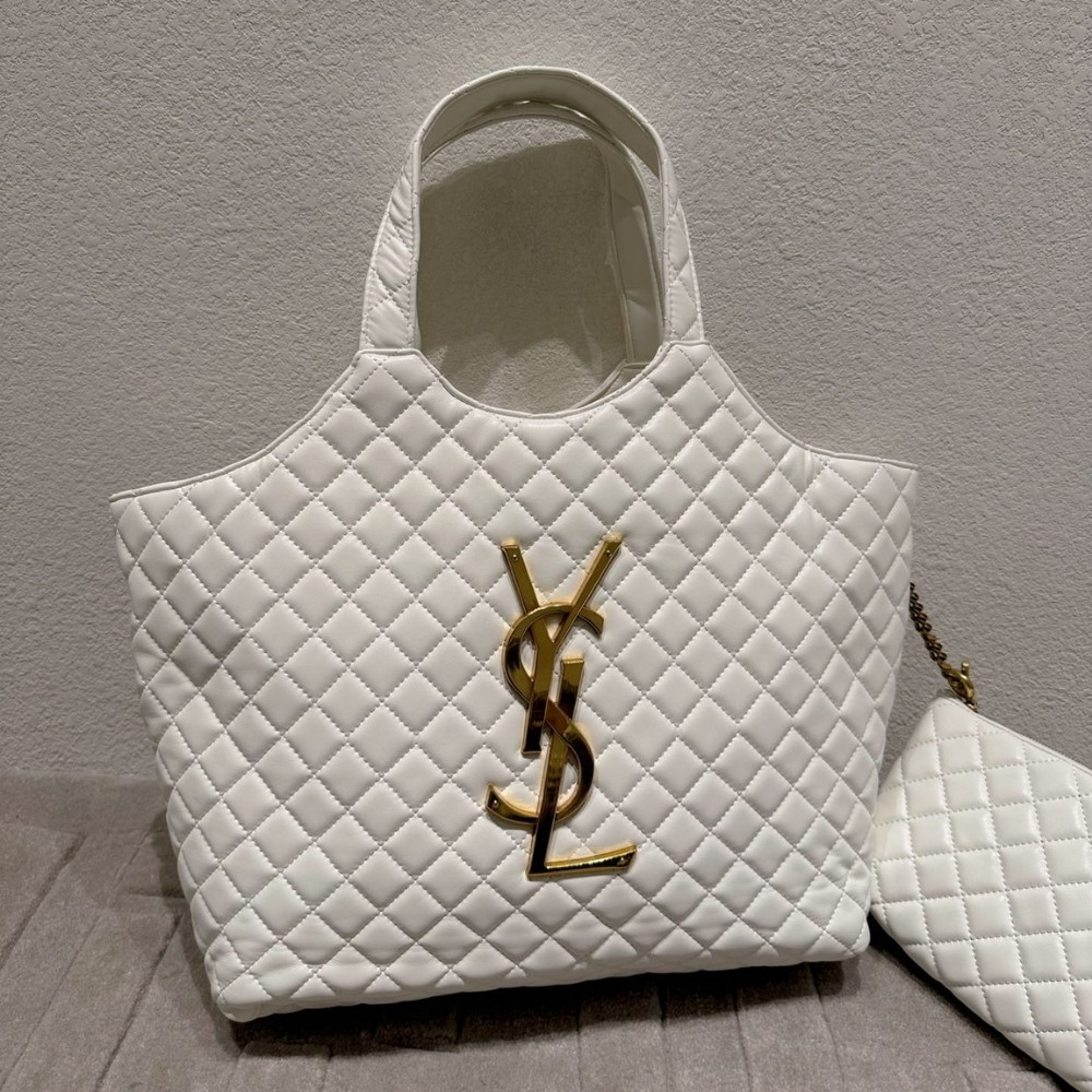 Alternative view of Saint Laurent Icare Shopping Bag In Quilted Gold Hardware White 40Cm