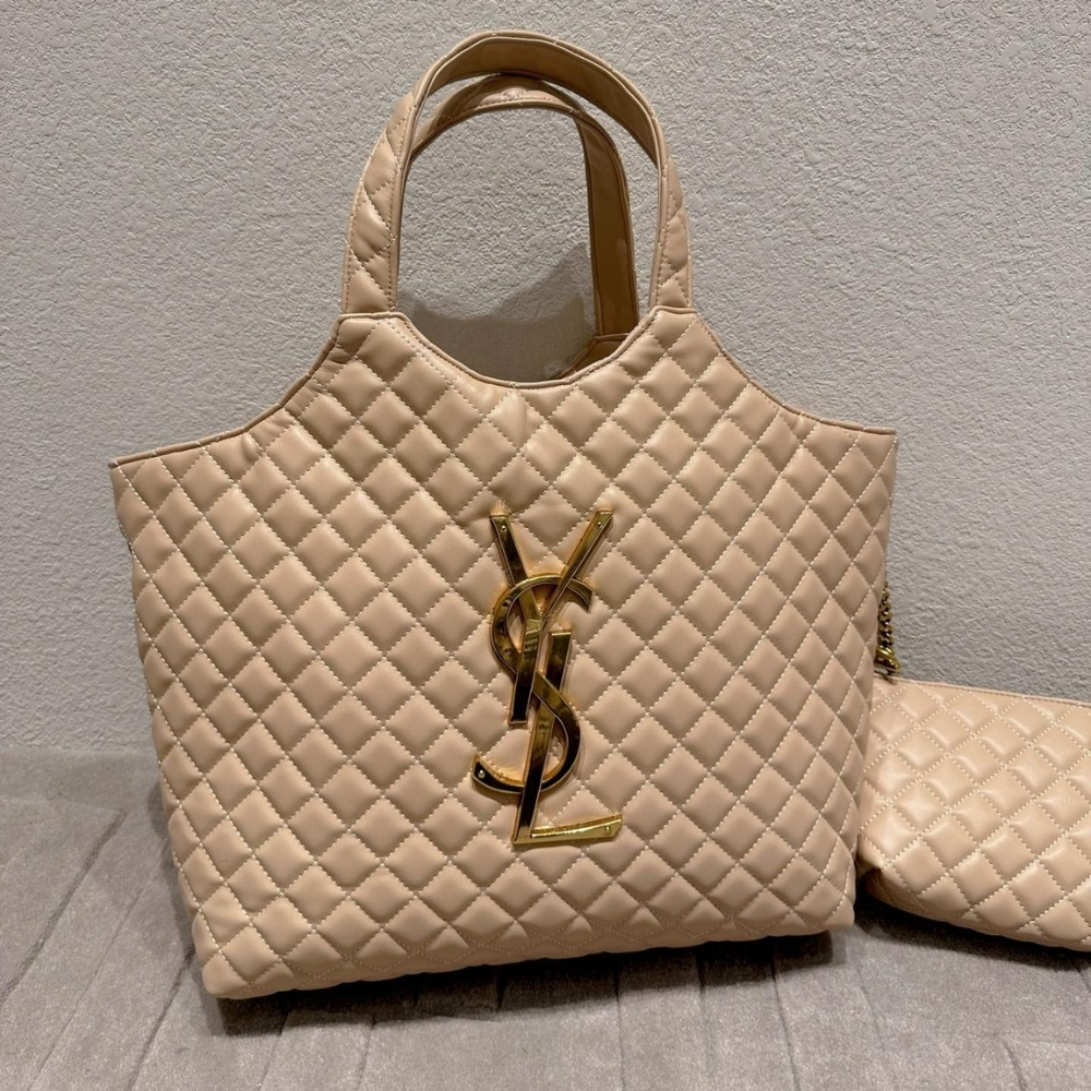 Alternative view of Saint Laurent Icare Shopping Bag In Quilted Gold Hardware Beige 40Cm