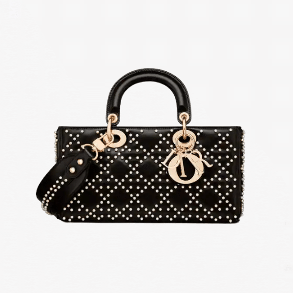 DIOR MEDIUM LADY D-JOY BEADED EMBROIDERED CANNAGE MOTIF BLACK M0540ONGU_M911