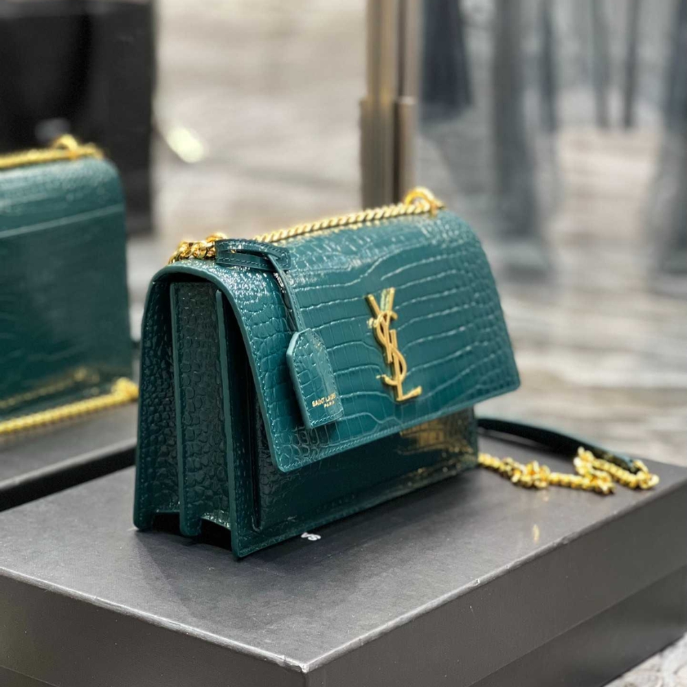 Saint Laurent Sunset Medium In Crocodile Embossed Leather Dark Green 22cm 442906DND0J3144 - Image 6