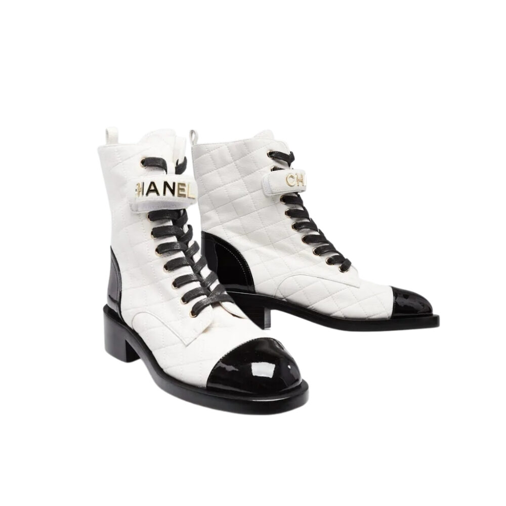 Chanel Combat Boots White And Black G45005