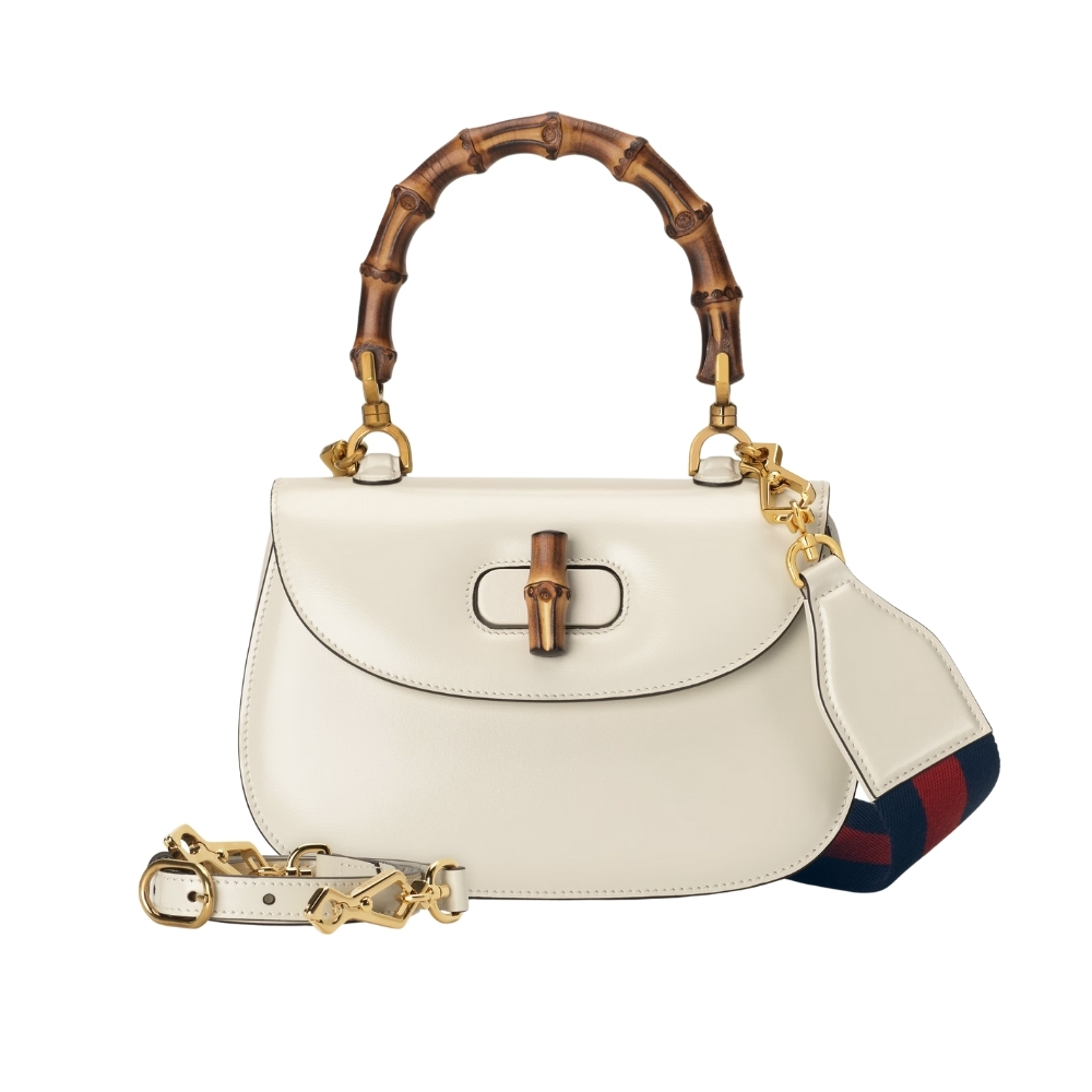 GUCCI BAMBOO 1947 SMALL BAG 21CM WHITE 675797 10ODT 8454
