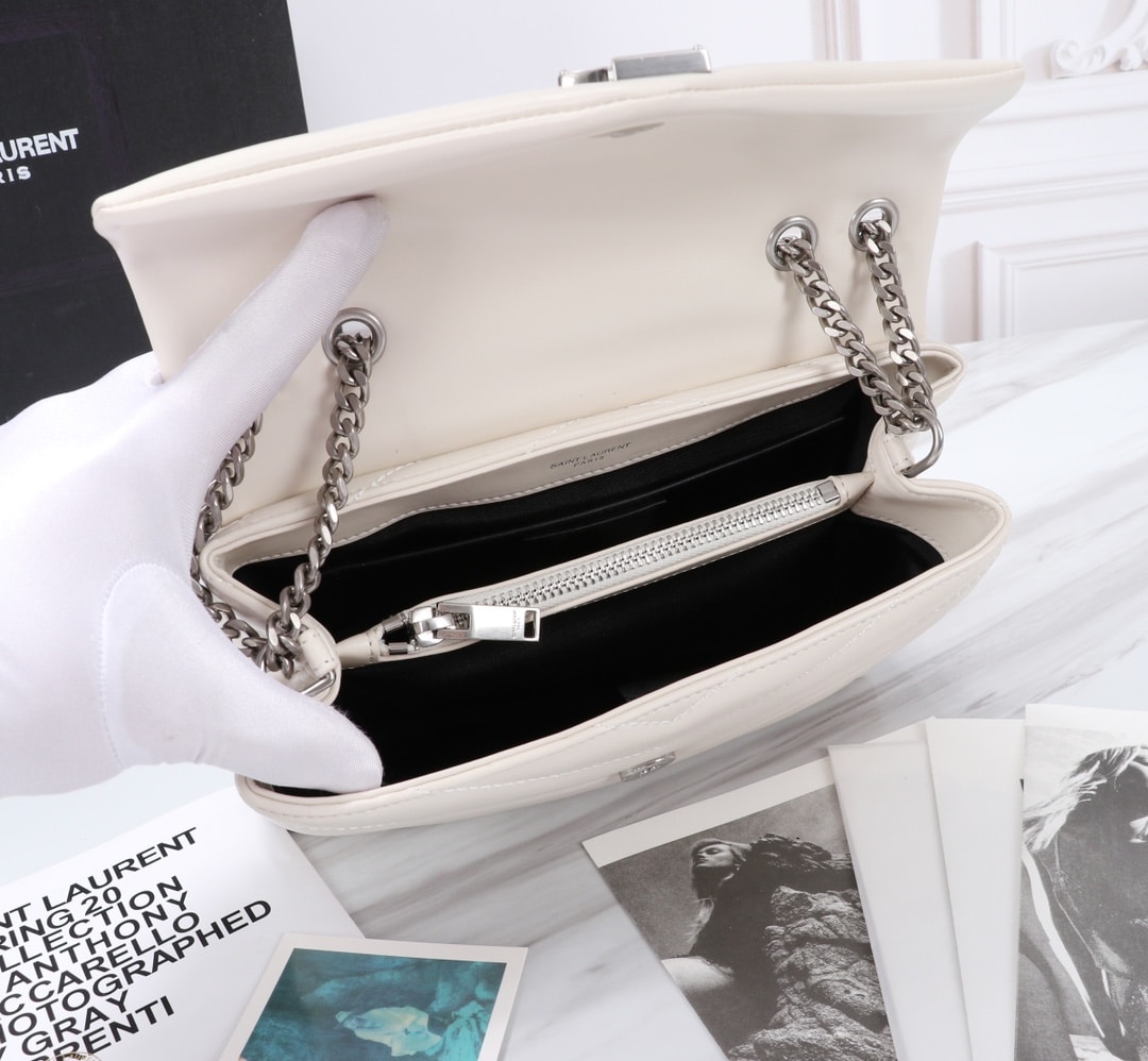 SAINT LAURENT LOULOU SMALL CHAIN BAG IN MATELASSÉ Y LEATHER WHITE SILVER 23CM 494699DV7269207 - Image 3
