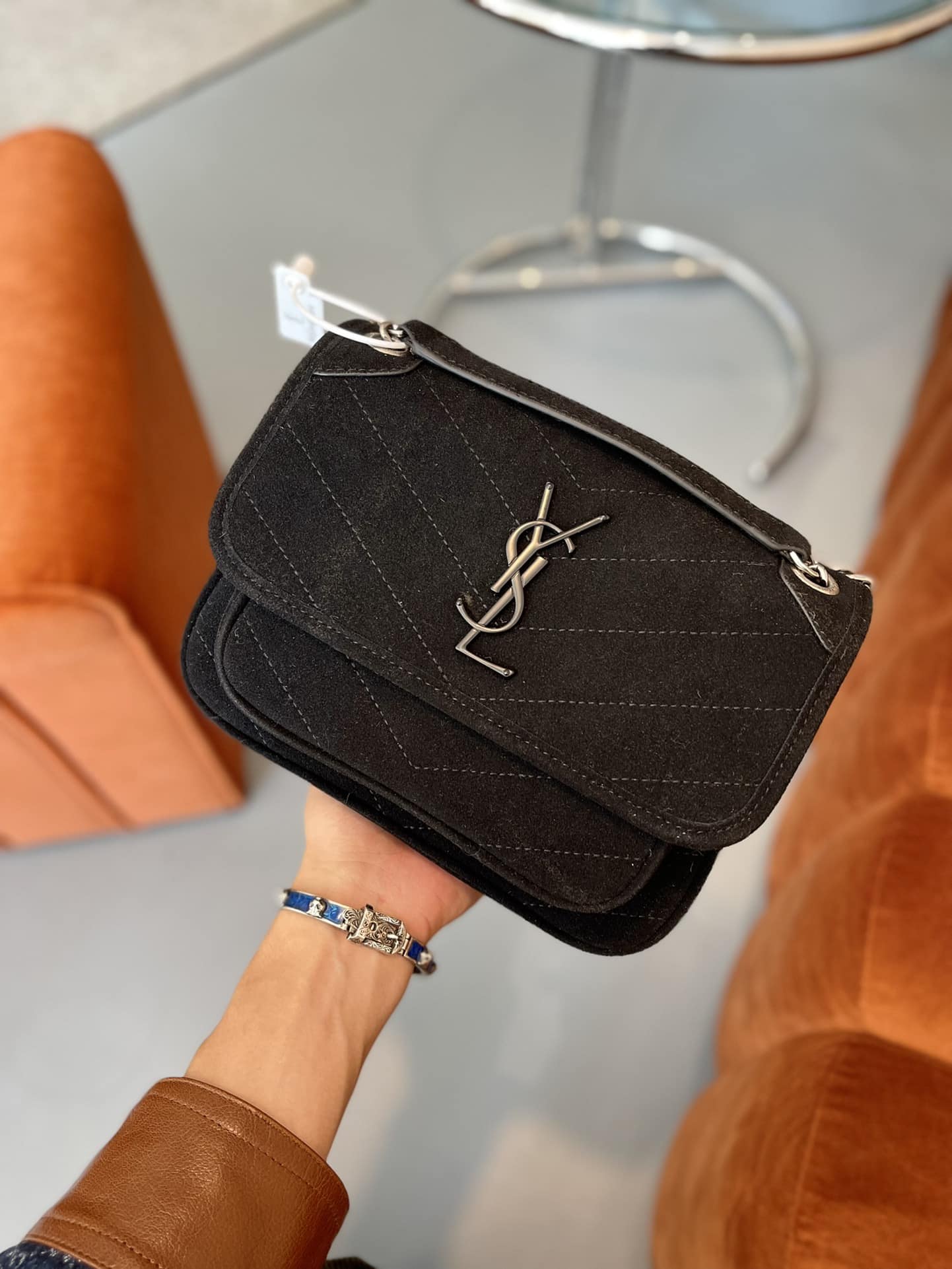 SAINT LAURENT NIKI MEDIUM QUILTED SUEDE SHOULDER BAG BLACK - Image 6