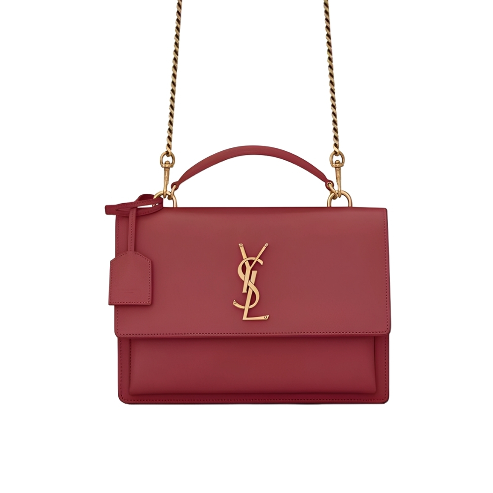 SAINT LAURENT SUNSET MEDIUM CHAIN BAG IN SMOOTH LEATHER RED 22CM 442906D420W6805