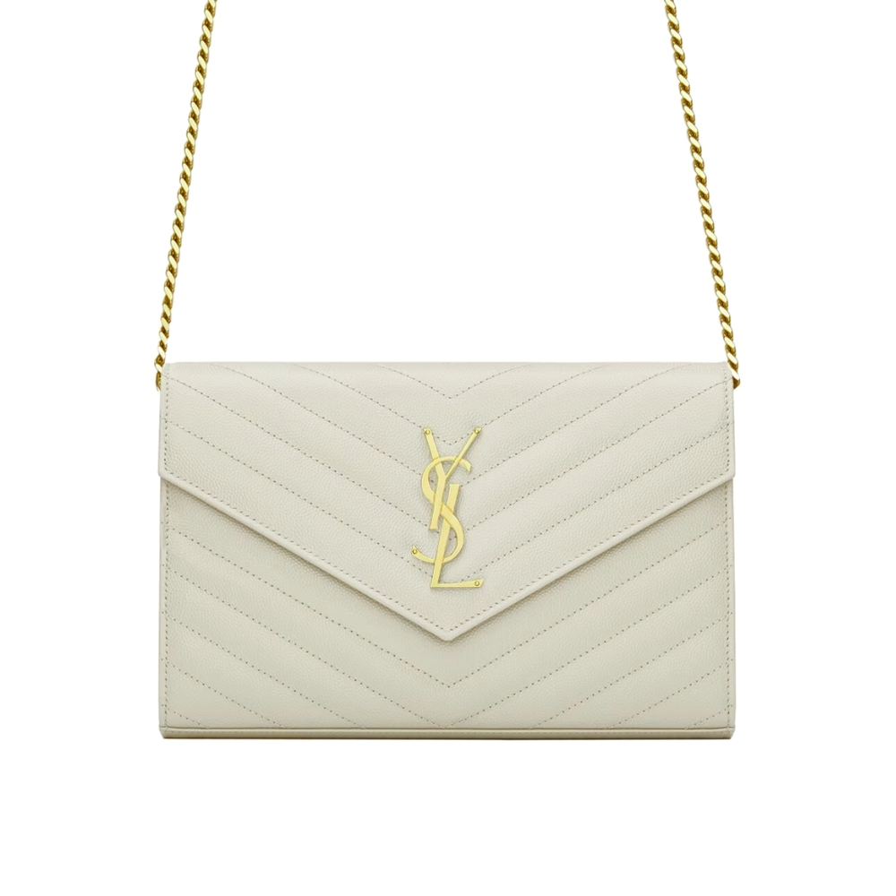 SAINT LAURENT CLASSIC CASSANDRE CHAIN WALLET BAG WHITE 24CM 377828BOW019207