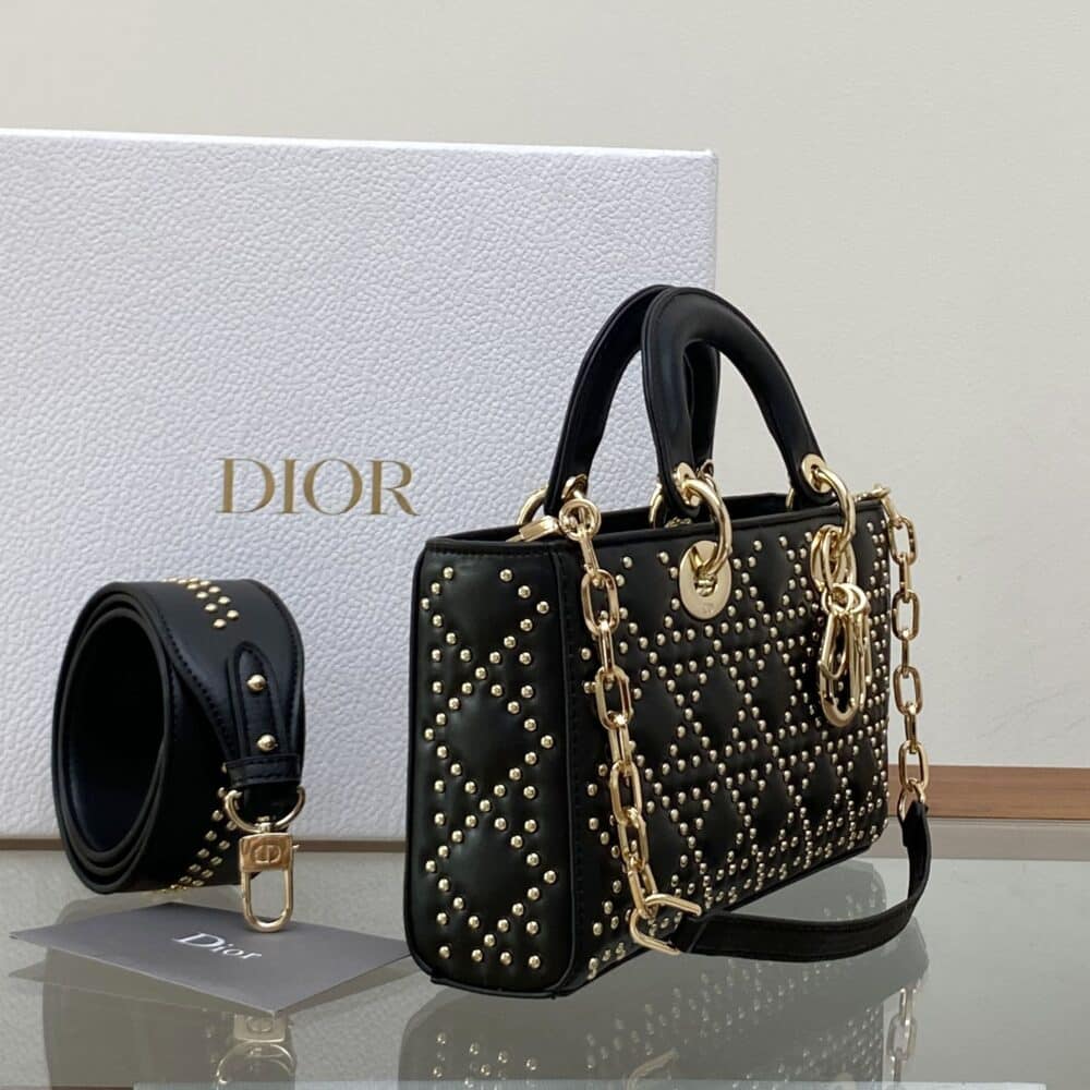 Alternative view of DIOR MEDIUM LADY D-JOY BEADED EMBROIDERED CANNAGE MOTIF BLACK M0540ONGU_M911