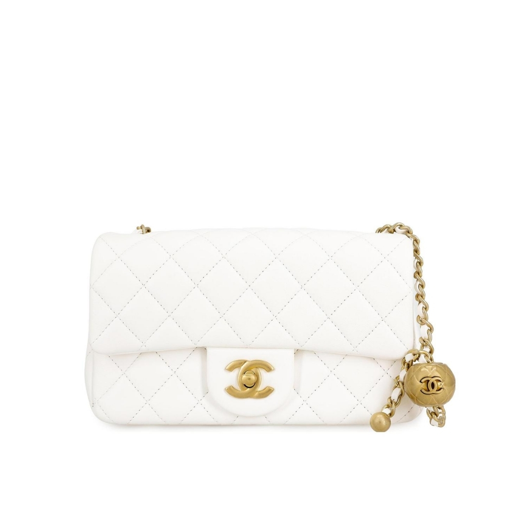 CHANEL MINI FLAP BAG WITH PEARLS WHITE 20CM AS1787 B02916 10601