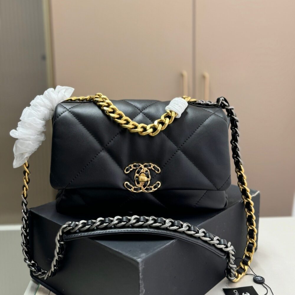 Alternative view of Chanel 19 Handbag Shiny Gold And Silver Tone Black 26Cm AS1160 B04852 94305