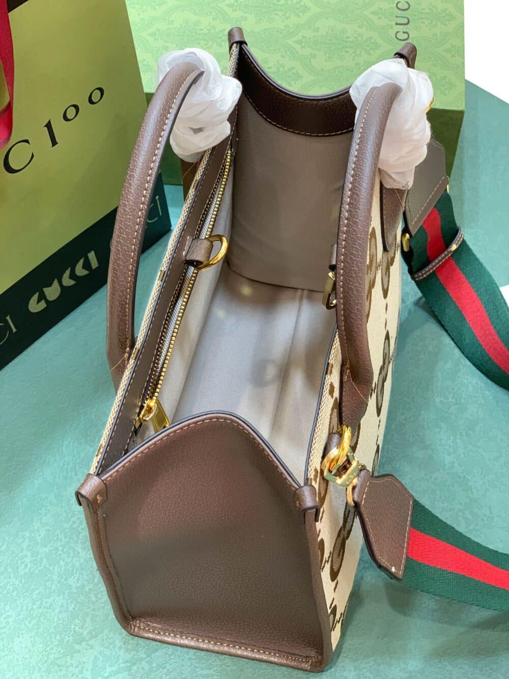 GUCCI TOTE BAG WITH JUMBO GG CAMEL 31CM  678839 UKMDG 2570 - Image 3