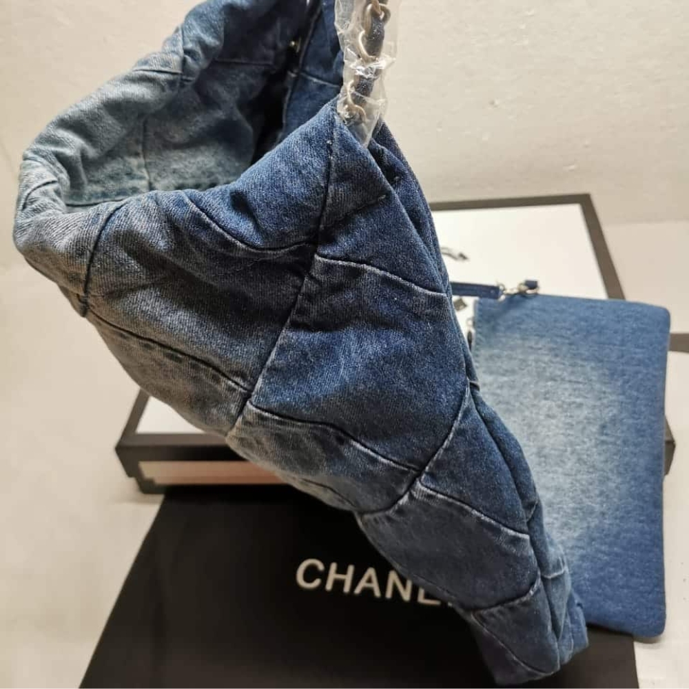 Chanel 22 Handbag Washed Denim Blue 41Cm AS3261 B10439 NM981 - Image 6