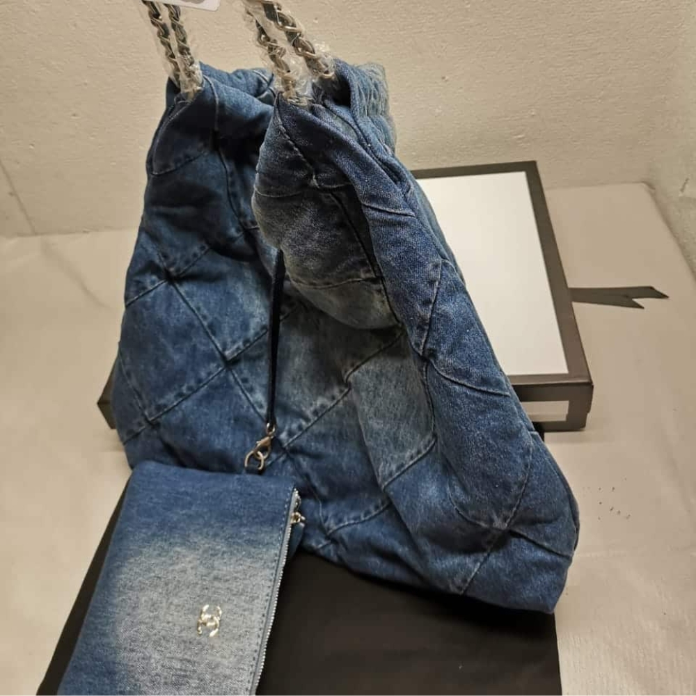 Chanel 22 Handbag Washed Denim Blue 41Cm AS3261 B10439 NM981 - Image 4