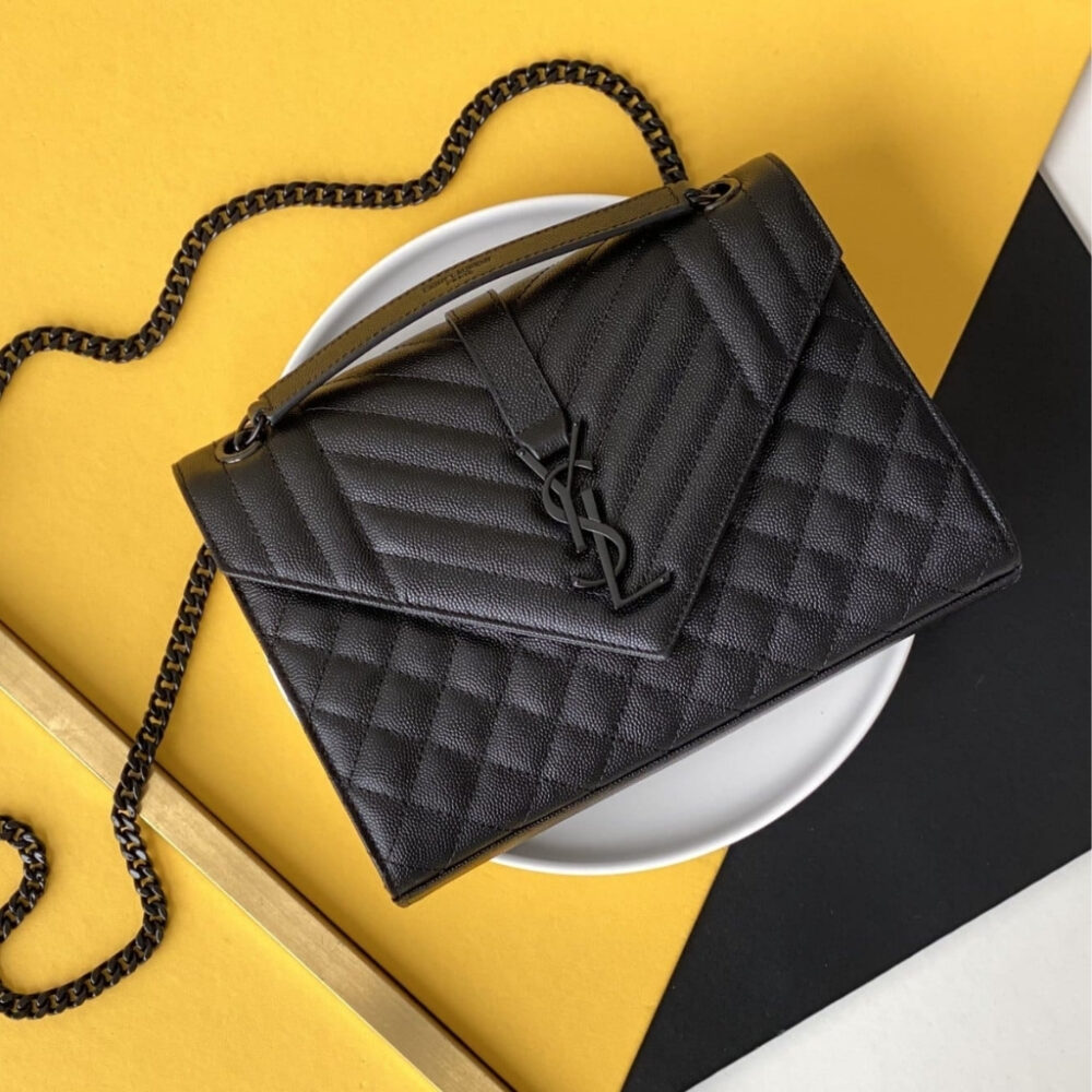 Alternative view of Saint Laurent Envelope Medium In Quilted Grain De Poudre Embossed Leather Black Noir 24cm 600185BOW981000