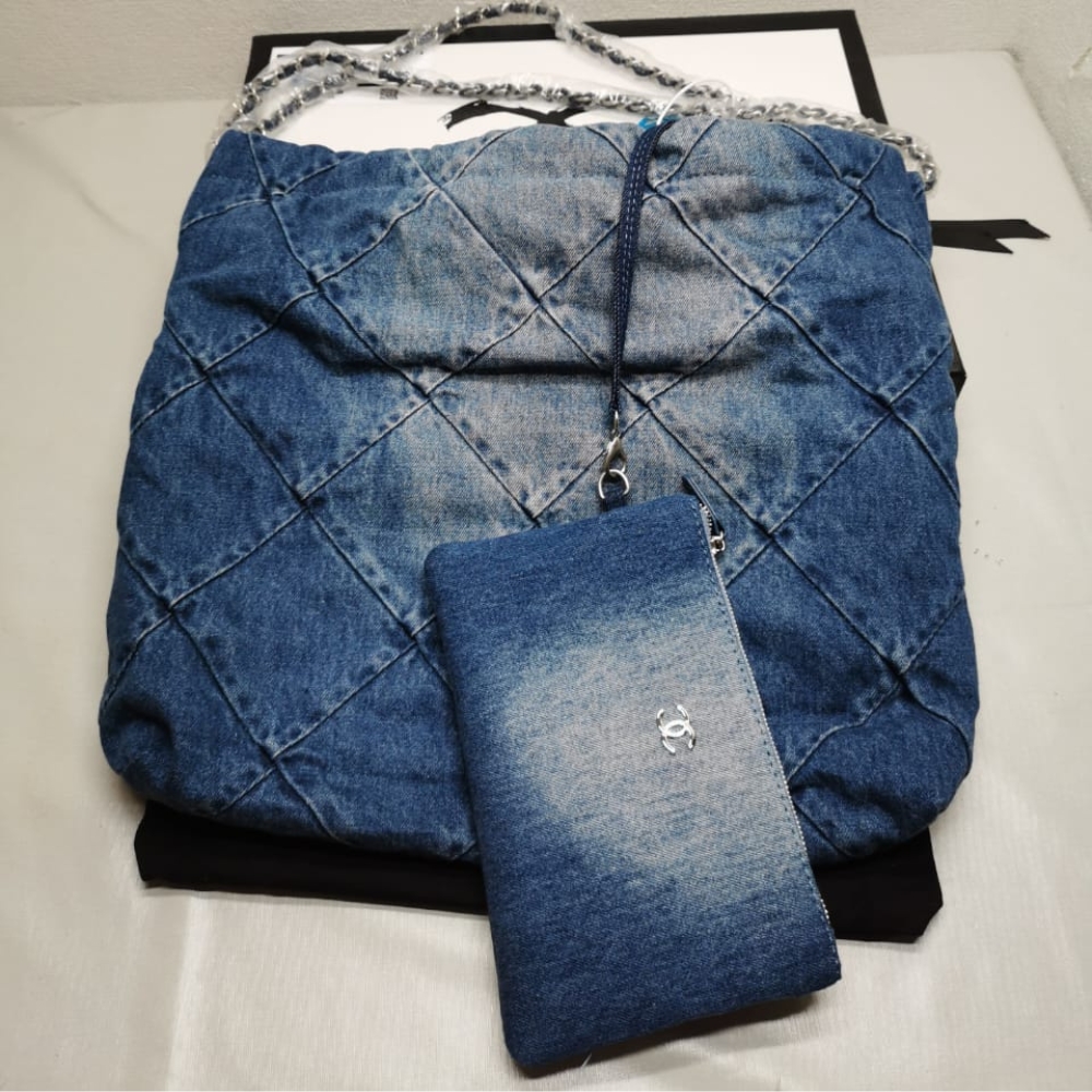 Chanel 22 Handbag Washed Denim Blue 41Cm AS3261 B10439 NM981 - Image 3