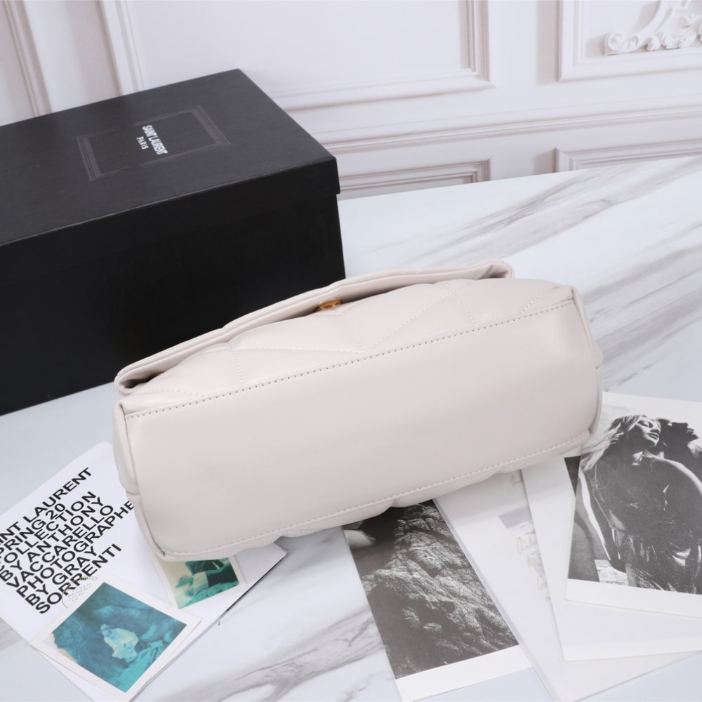 Saint Laurent Puffer Small In Leather Gold Hardware White 29Cm 5774761EL079207 - Image 4