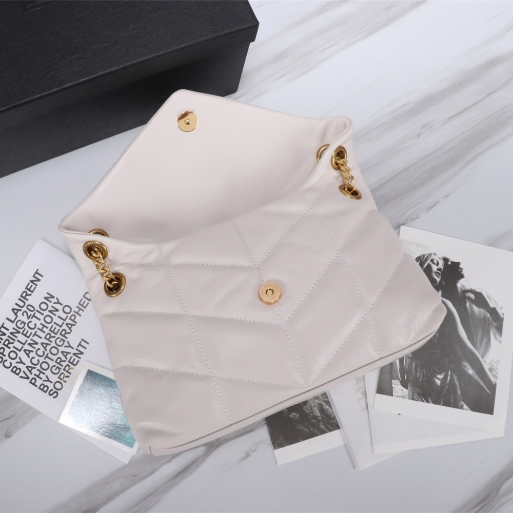 Saint Laurent Puffer Small In Leather Gold Hardware White 29Cm 5774761EL079207 - Image 3