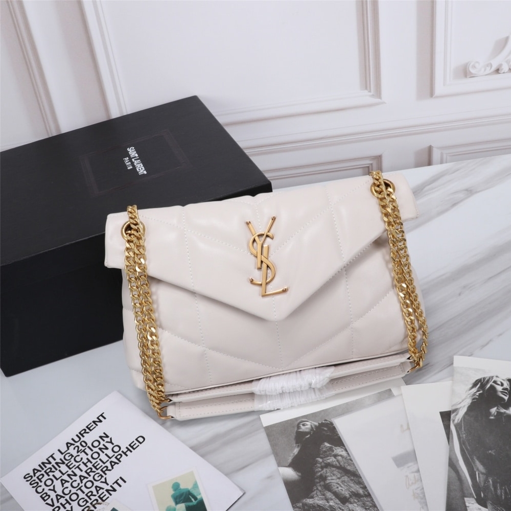 Alternative view of Saint Laurent Puffer Small In Leather Gold Hardware White 29Cm 5774761EL079207