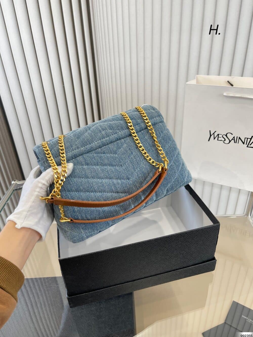 Alternative view of SAINT LAURENT LOULOU SMALL CHAIN BAG IN QUILTED Y DENIM BLUE