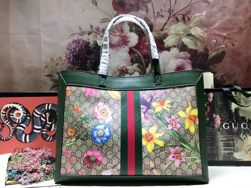 GUCCI OPHIDIA GG FLORA MEDIUM TOTE GREEN 44CM - Image 7