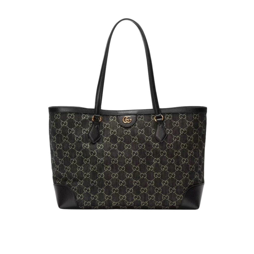 GUCCI OPHIDIA MEDIUM TOTE BAG IN GG DENIM BLACK 38CM 631685 UN3BG 1274