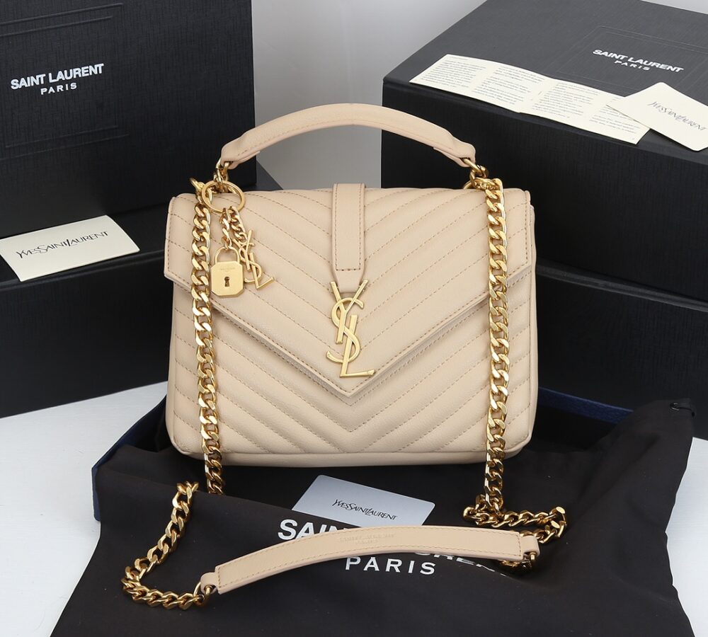 SAINT LAURENT COLLÈGE MEDIUM CHAIN BAG IN QUILTED LEATHER BEIGE 24CM 600279BRM072721 - Image 10