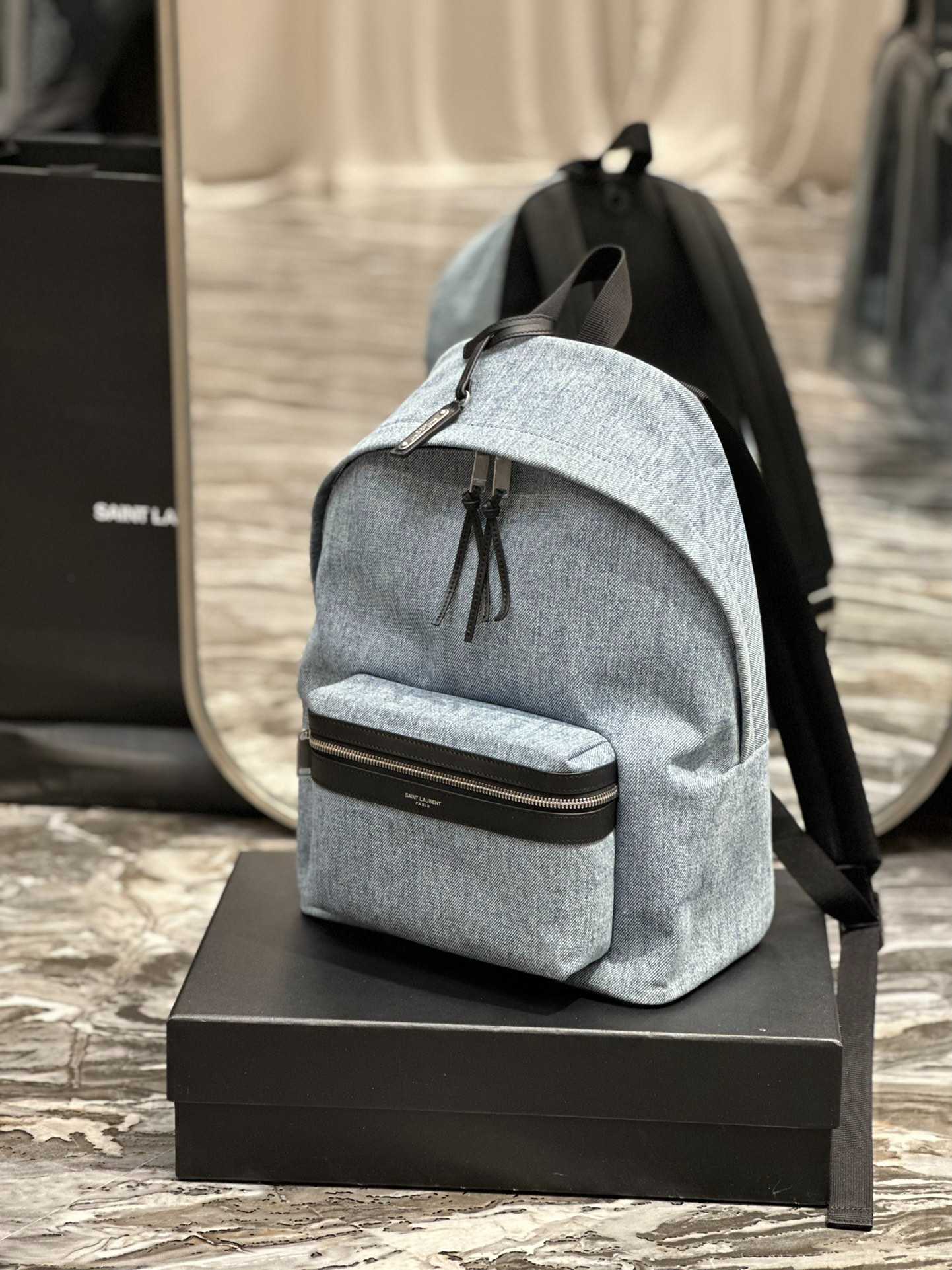 SAINT LAURENT CITY DENIM BACKPACK BAGS BLUE - Image 6
