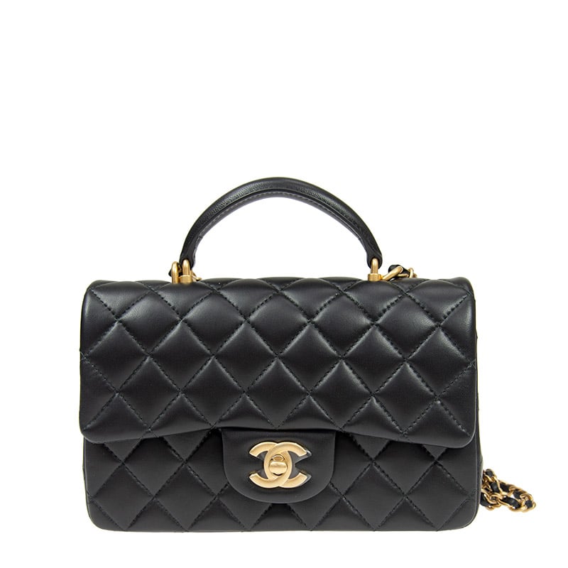 CHANEL MINI FLAP BAG WITH TOP HANDLE BLACK 20CM AS2431