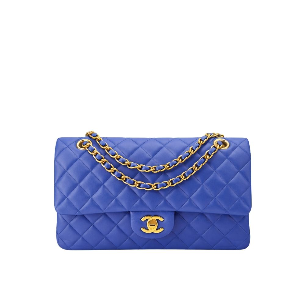 Chanel Classic Medium Flap Navy And Gold 25Cm