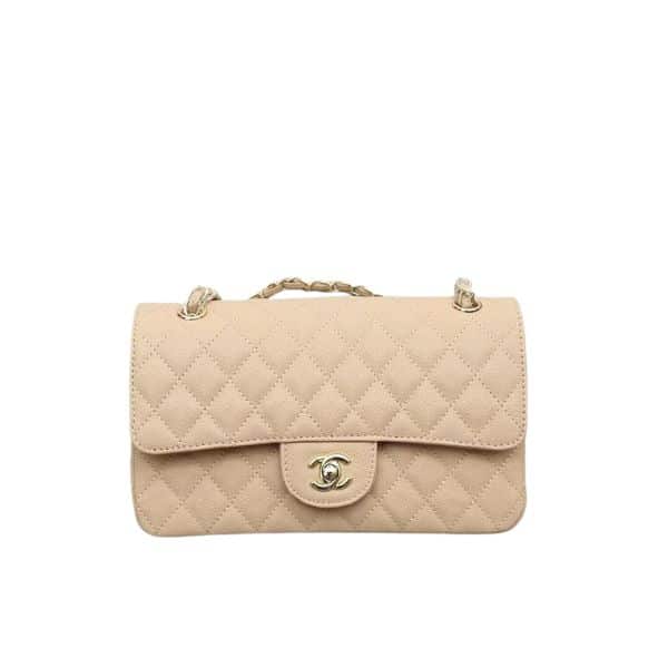 CHANEL CLASSIC GRAIN GOLD HARDWARE HANDBAG BEIGE 25CM A01112