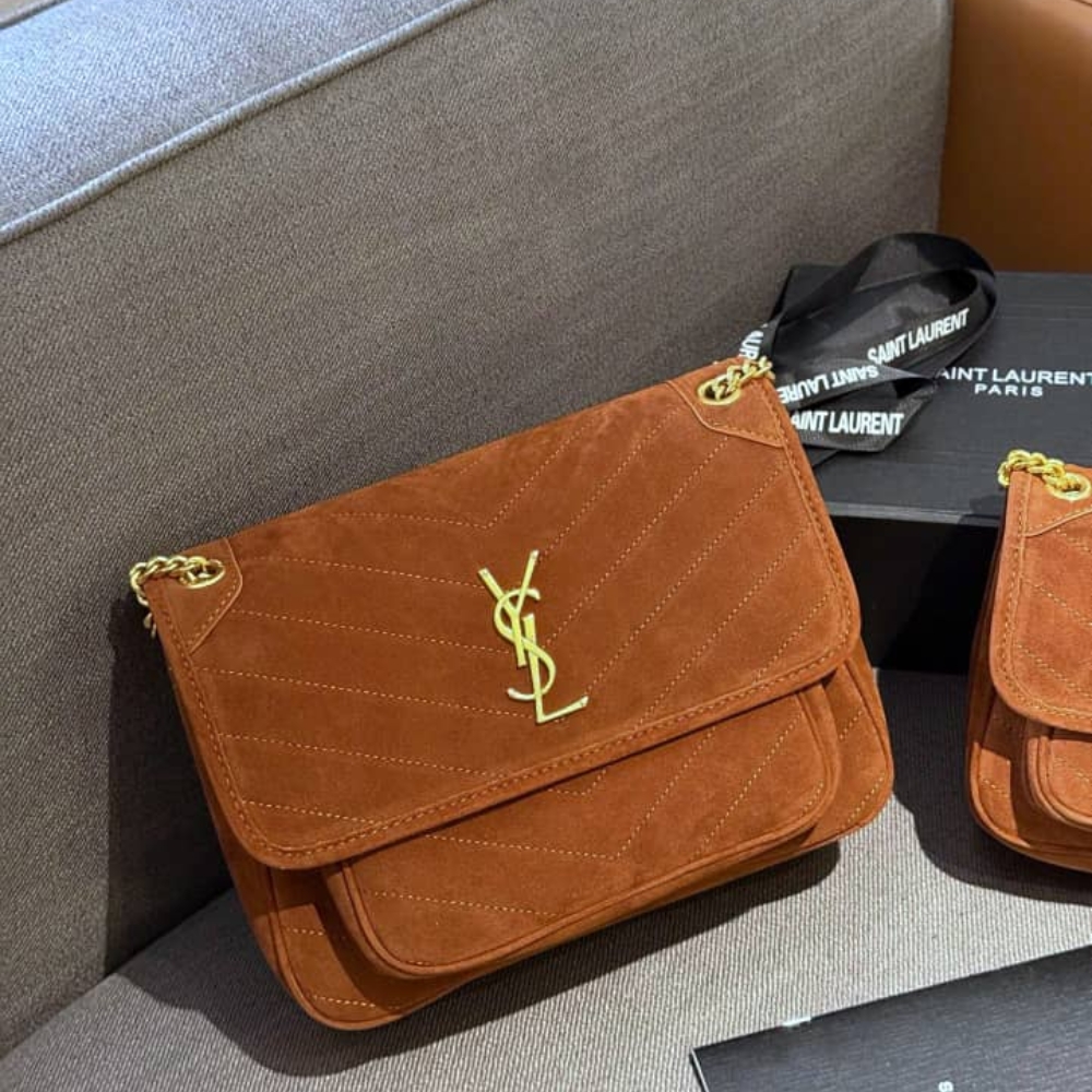 Alternative view of SAINT LAURENT NIKI BABY CHAIN BAG IN SUEDE BROWN 28CM 6237483