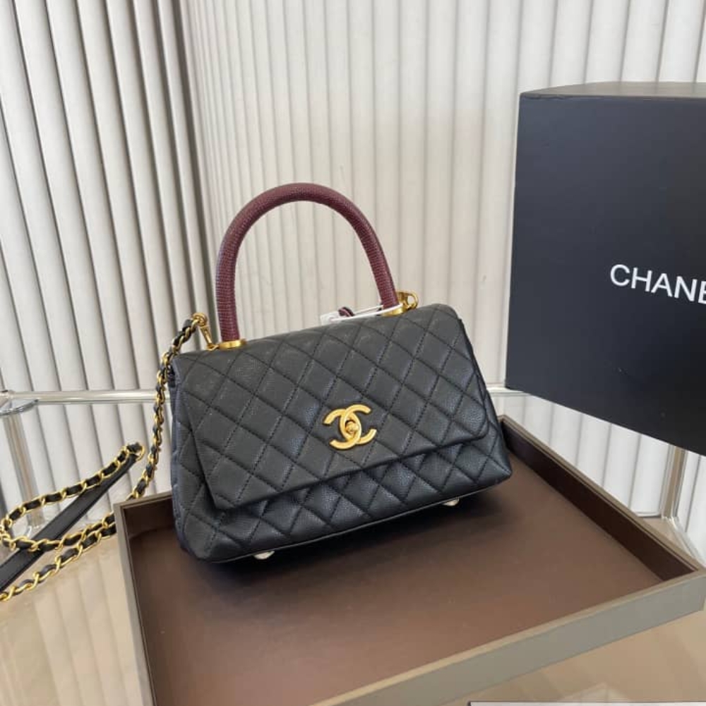 Alternative view of Chanel Coco Medium Quilted Leather Top Handle Bag Black 23cm