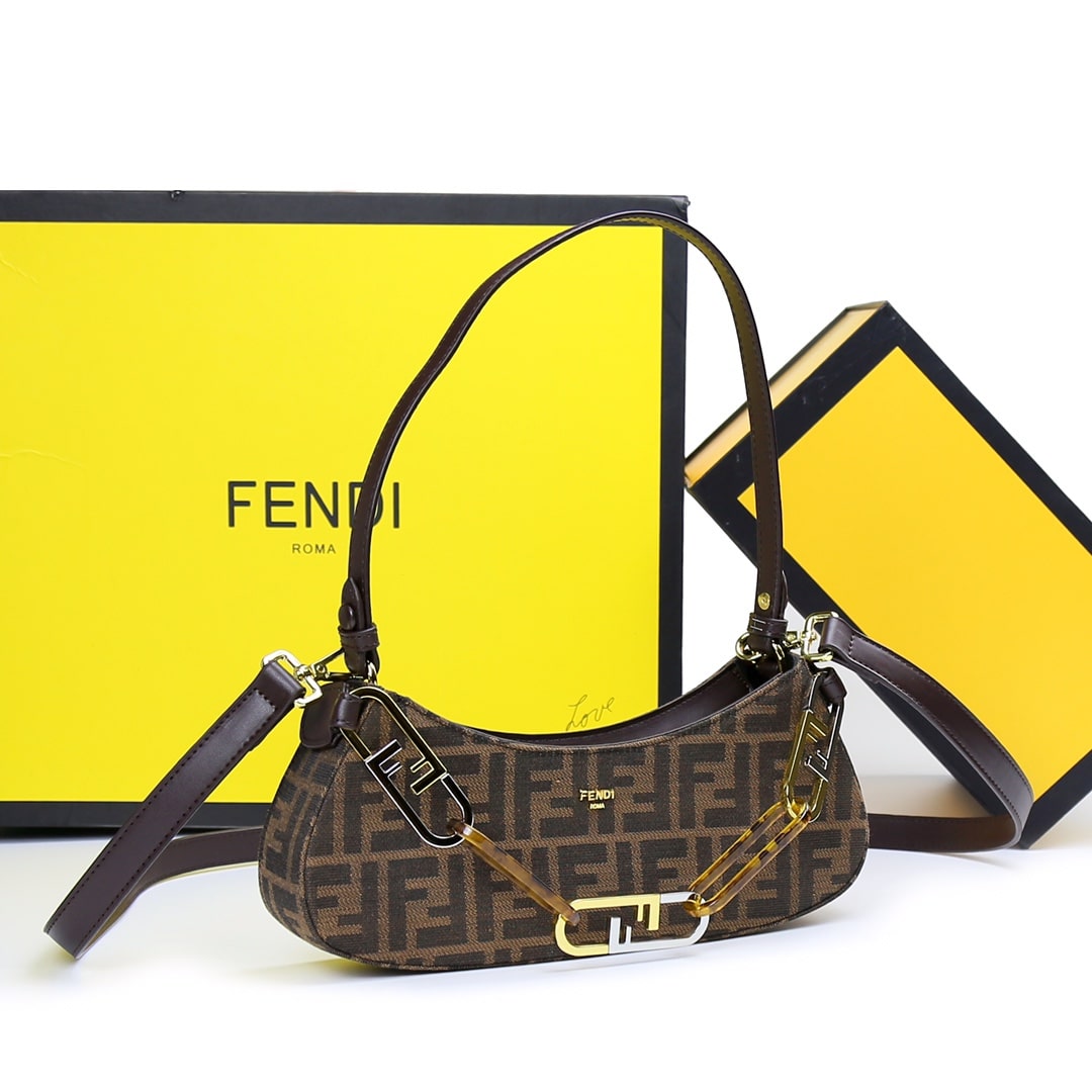 FENDI O’LOCK SWING SHOULDER BAG DARK BROWN 32CM - Image 2
