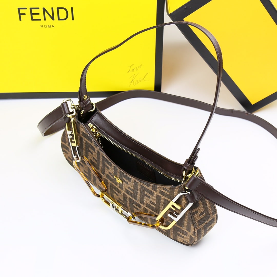 FENDI O’LOCK SWING SHOULDER BAG DARK BROWN 32CM - Image 4