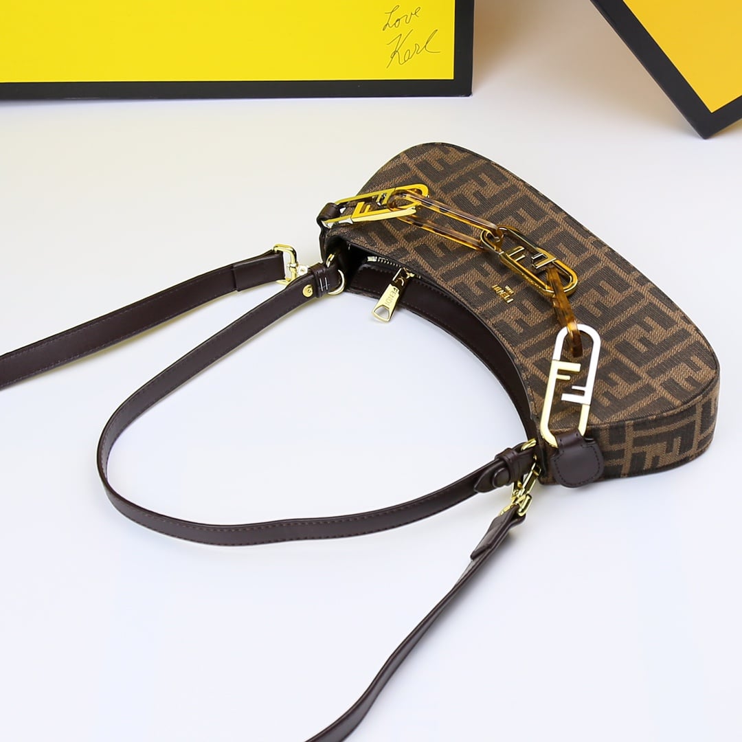 FENDI O’LOCK SWING SHOULDER BAG DARK BROWN 32CM - Image 6