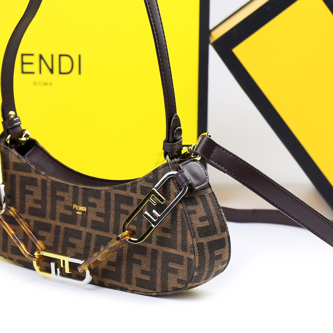 FENDI O’LOCK SWING SHOULDER BAG DARK BROWN 32CM - Image 7