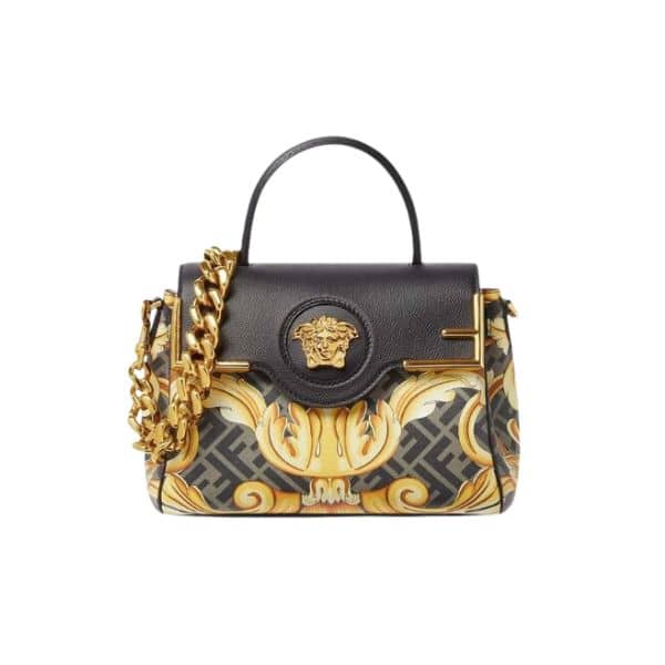 VERSACE X FENDI FENDACE LA MEDUSA MEDIUM HANDBAG BLACK