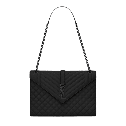 SAINT LAURENT ENVELOPE LARGE BAG IN MIX MATELASSÉ GRAIN DE POUDRE EMBOSSED LEATHER BLACK 31CM 600166BOW981000