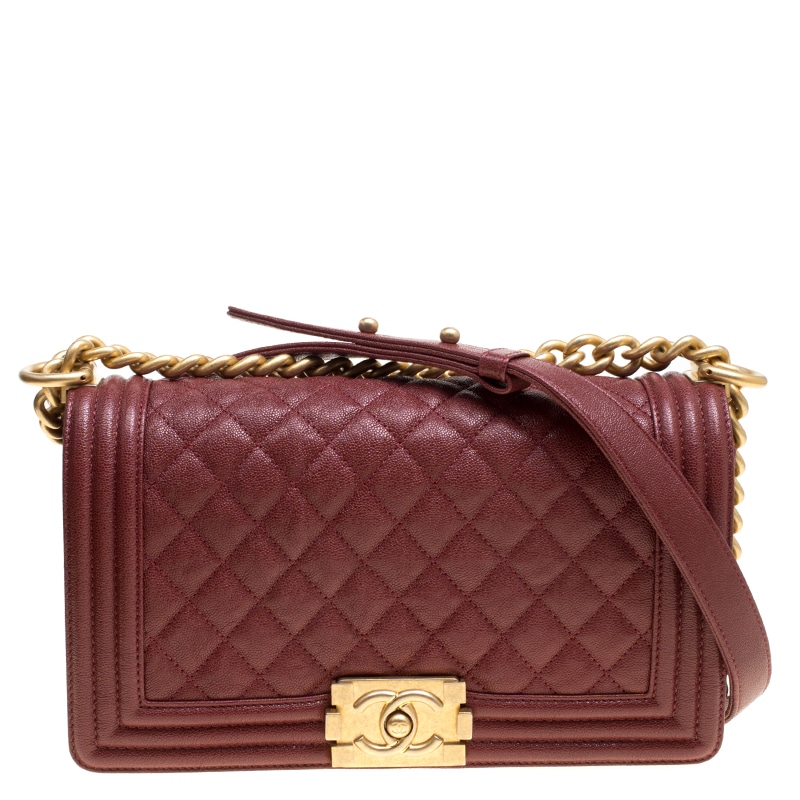 CHANEL MEDIUM BOY CAVIAR HANDBAGS RED 25CM