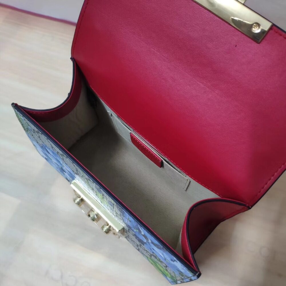 GUCCI GG SUPREME MONOGRAM BLOOMS PADLOCK SMALL SHOULDER BAG NAVY BLUE HIBISCUS 20CM - Image 3