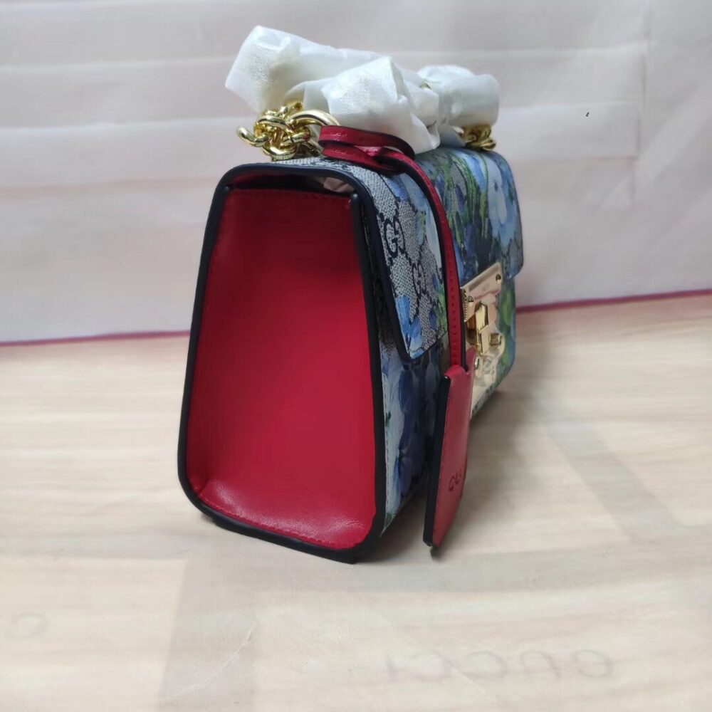 GUCCI GG SUPREME MONOGRAM BLOOMS PADLOCK SMALL SHOULDER BAG NAVY BLUE HIBISCUS 20CM - Image 8
