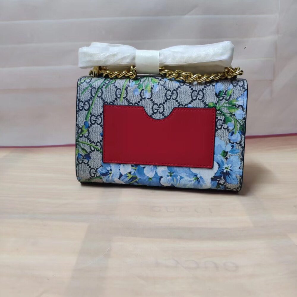 GUCCI GG SUPREME MONOGRAM BLOOMS PADLOCK SMALL SHOULDER BAG NAVY BLUE HIBISCUS 20CM - Image 9