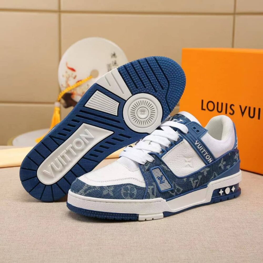 LOUIS VUITTON TRAINER SNEAKERS BLUE AND WHITE 1A9JGV - Image 3